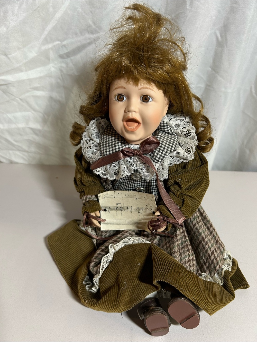 Brown Vintage-Style Porcelain Doll Costume Dress for Kids